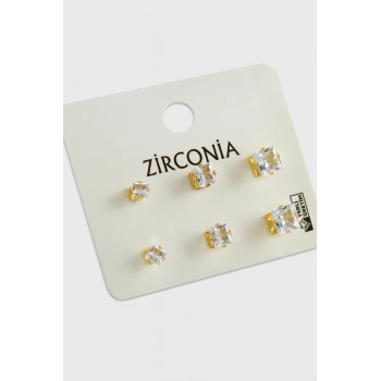 6 Adet Kare Zirkon Tek Taşlı Küpe