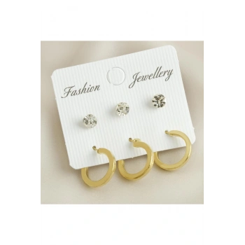 6 Adet Köşeli Taşlı Halka Küpe 1,5 cm