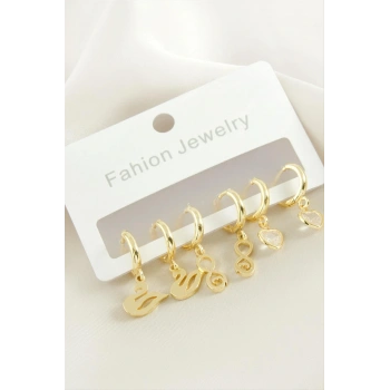 6 Adet Kuğu Sonzuluk Kalp Taşlı Halka Küpe