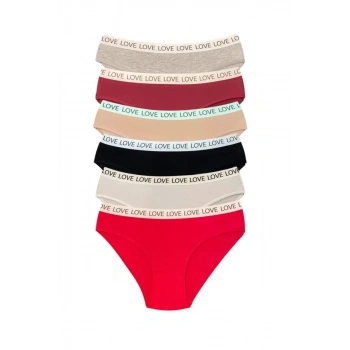 6 Adet Pamuklu Esnek Kadın Slip Bikini Külot Geniş Lastikli Baskılı