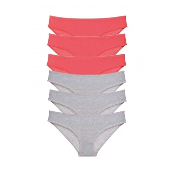 6 adet Süper Eko Set Likralı Kadın Slip Külot Fuşya Gri