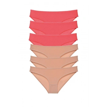 6 adet Süper Eko Set Likralı Kadın Slip Külot Fuşya Ten