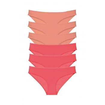 6 adet Süper Eko Set Likralı Kadın Slip Külot Pudra Fuşya