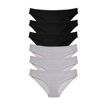 6 adet Süper Eko Set Likralı Kadın Slip Külot Siyah Gri