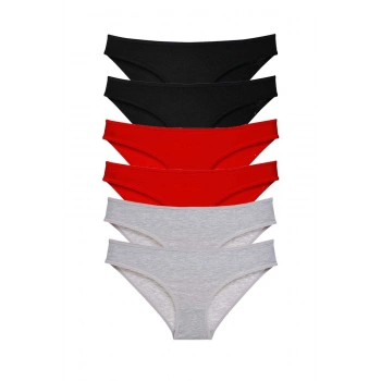 6 adet Süper Eko Set Likralı Kadın Slip Külot Siyah Kırmızı Gri