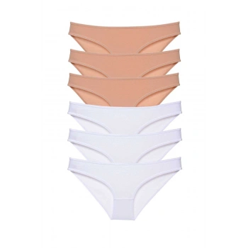 6 adet Süper Eko Set Likralı Kadın Slip Külot Ten Beyaz