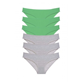 6 adet Süper Eko Set Likralı Kadın Slip Külot Yeşil Gri