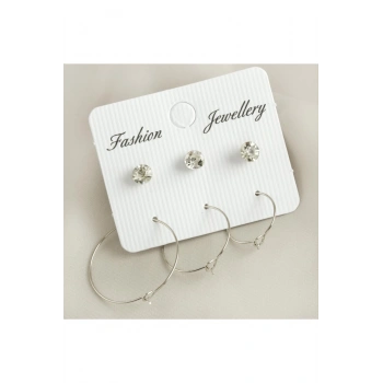 6 Adet Tel Taşlı Halka Küpe 1,5-2-2,5 cm