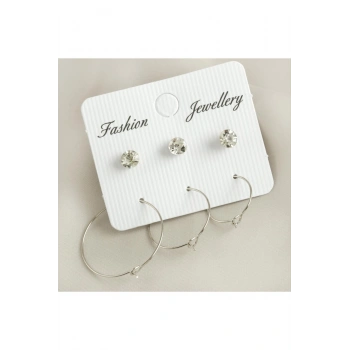 6 Adet Tel Taşlı Halka Küpe 1,5-2-2,5 cm
