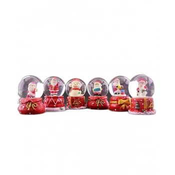 6 Adet Yeni Yıl  Noel Yılbaşı Temalı Mini Boy Işıklı Kar Küresi 6,5 cm -36A