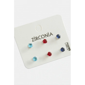 6 Adet Yuvarlak Zirkon Tek Taşlı Küpe