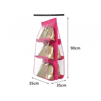 6 Gözlü Pratik Dolap İçi Çanta Askılığı/Organizer (Pembe)