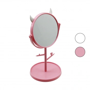 6 İNÇ  - 15CM YUVARLAK - BOYNUZLUTAKI ASKILIKLI MAKYAJ AYNASI RENKLİ PLASTİK TAKILIK SEPETLİ=15CM (4887)