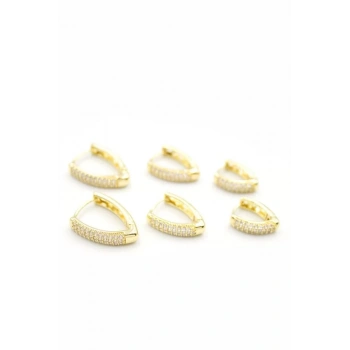 6lı Taşlı Oval Küpe - Altın