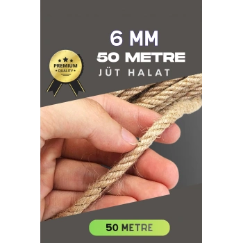 6 MM 50 Metre Jüt Halat Dekoratif Hasır İp Urgan Süs