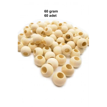 60 Gr (60 Adet) Ahşap Boncuk 15 mm çap x 10 mm Delik Doğal Yuvarlak Ahşap Makrome El İşi Çanta