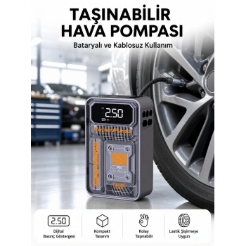 6000mAh Bataryalı LED Ekranlı Akıllı Hava Kompresörü