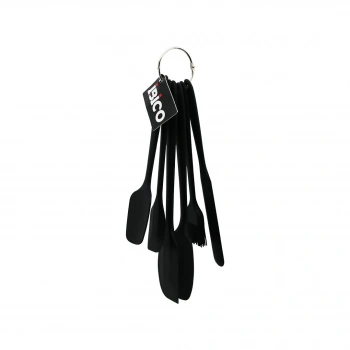 6PCS  SİLİKON - SİYAH MUTFAK SETİ 2 KAŞIK - 3 SPATULA - YUMURTA FIRÇA  METAL ASMA HALKALI (4887)