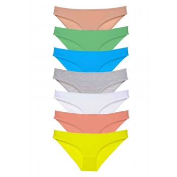 7 adet Süper Eko Set Likralı Kadın Slip Külot Çok Renkli