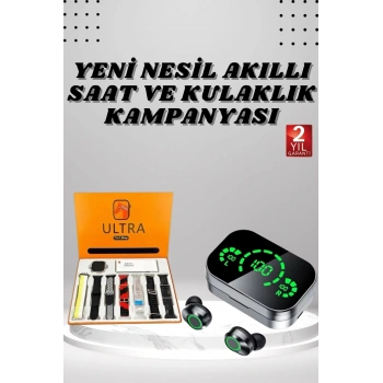 7 Kordonlu Akıllı Saat Ve Aynalı Bluetooth Kulaklık Powerbank Dijital Göstergeli