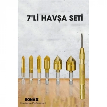 7li HSS Titanyum Kaplı Kılavuz ve Havşa Matkap Ucu Seti + Otomatik Zımba