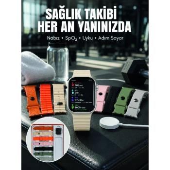 7li Kordon Setli Akıllı Saat Bluetooth Görüşme Bildirim Destekli Çok Fonksiyonlu Smart Watch