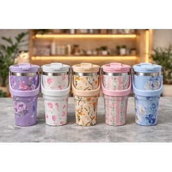 700 Ml Taşıma Kulplu Paslanmaz Çelik Termos Mug - Vakumlu Isı Yalıtımlı Bardak Alk4629