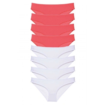 8 adet Eko Set Likralı Kadın Slip Külot Fuşya Beyaz