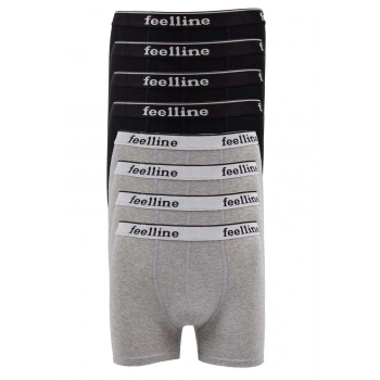 8 adet Feelline Siyah ve Gri Pamuklu Doğal Likralı Erkek Boxer