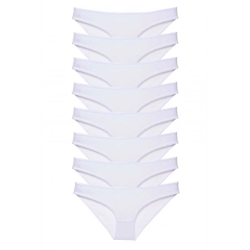 8 adet Süper Eko Set Likralı Kadın Slip Külot Beyaz