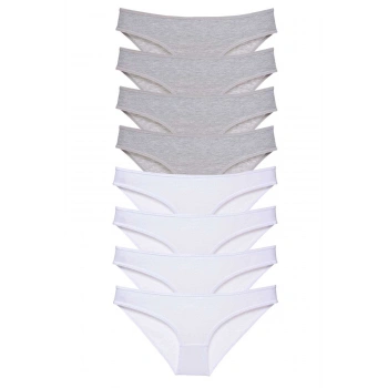 8 adet Süper Eko Set Likralı Kadın Slip Külot Gri Beyaz