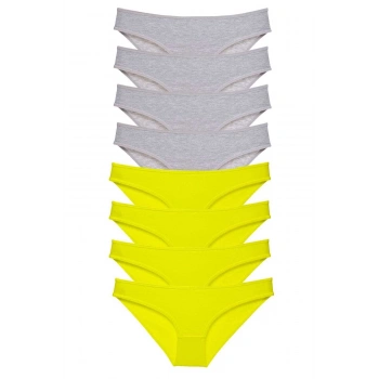 8 adet Süper Eko Set Likralı Kadın Slip Külot Sarı Gri