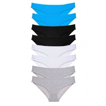 8 adet Süper Eko Set Likralı Kadın Slip Külot Siyah Gri Beyaz Mavi
