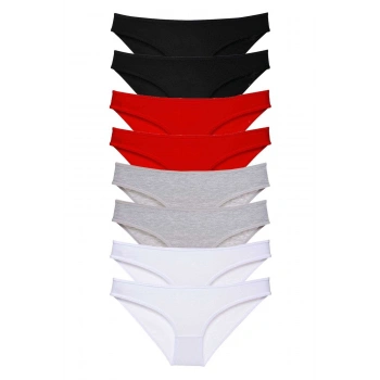 8 adet Süper Eko Set Likralı Kadın Slip Külot Siyah Kırmızı Gri Beyaz