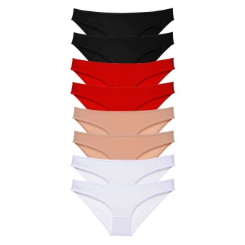 8 adet Süper Eko Set Likralı Kadın Slip Külot Siyah Kırmızı Ten Beyaz