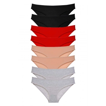 8 adet Süper Eko Set Likralı Kadın Slip Külot Siyah Kırmızı Ten Gri