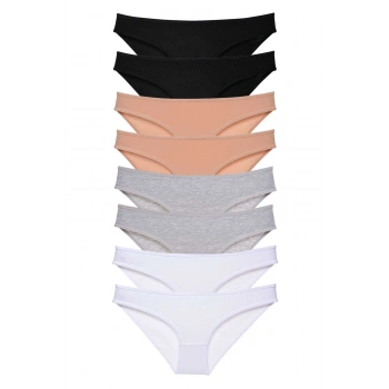 8 adet Süper Eko Set Likralı Kadın Slip Külot Siyah Ten Gri Beyaz