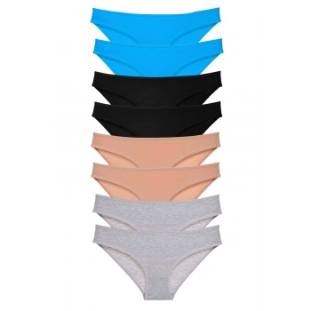 8 adet Süper Eko Set Likralı Kadın Slip Külot Siyah Ten Gri Mavi