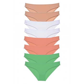 8 adet Süper Eko Set Likralı Kadın Slip Külot Ten Beyaz Pudra Yeşil