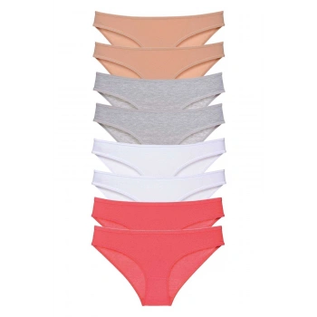 8 adet Süper Eko Set Likralı Kadın Slip Külot Ten Gri Beyaz Fuşya