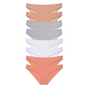 8 adet Süper Eko Set Likralı Kadın Slip Külot Ten Gri Beyaz Pudra