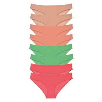 8 adet Süper Eko Set Likralı Kadın Slip Külot Ten Pudra Yeşil Fuşya