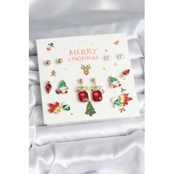 8 Çift Yılbaşı Temalı Kadın Küpe - TJ-BKP11398