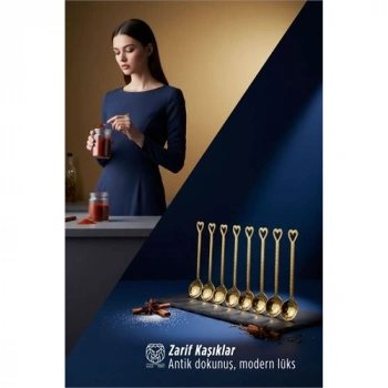 8li Lüks Gold Zamak Ölçü ve Baharat Kaşığı Seti - Özel Tasarım 722902