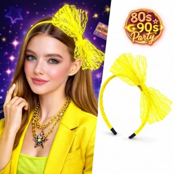 80’ler 90’lar Neon Sarı Dantel Taç Fiyonklu