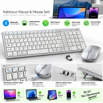 835 Mac Model Wireless Klavye Mouse Set Silver ZR701