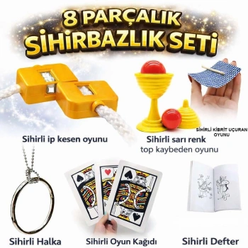 8’li Sihirbazlık Seti (Kibrit, Defter, Halka, Kupa, İp, 3’lü Kart) (4887)