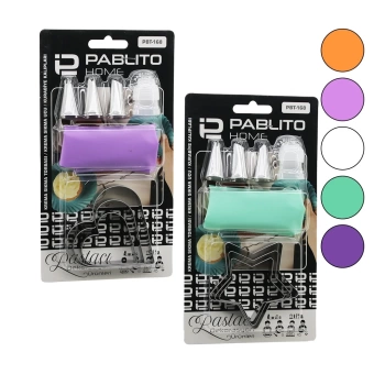 8PCS PASTA SÜSLEME DEKORASYON SETİ=KREMA TORBASI - METAL UÇ - KURABİYE KALIP=KALP-YILDIZ (4887)