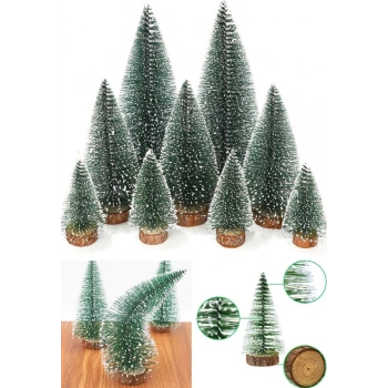 9 Adet Nevada Mini Çam Ağacı Uçlarına Kar Yağmış Karlı Yılbaşı Hediyesi  15-12-8  cm