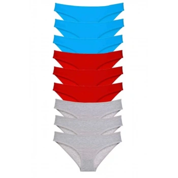 9 Adet Süper Eko Set Likralı Kadın Slip Külot Kırmızı Gri Mavi
